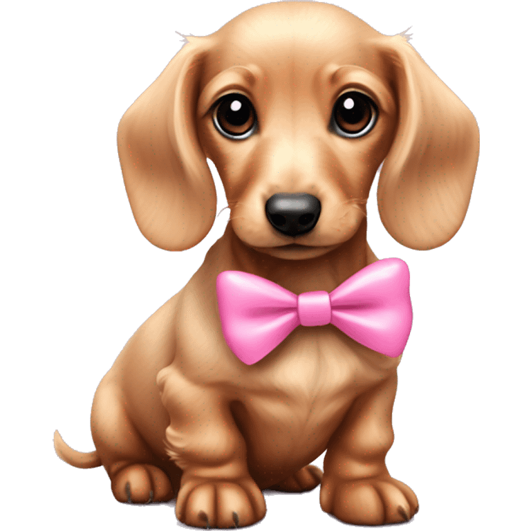 Fluffy mini dachshund puppy with pink bow emoji