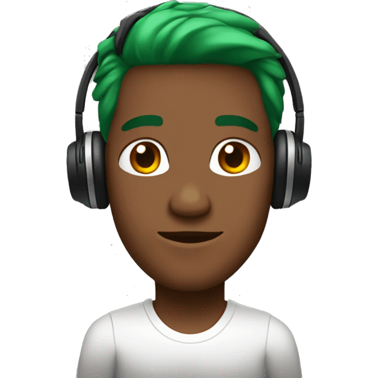 brownskin guy with green hair, white shirt, and black headphones  emoji