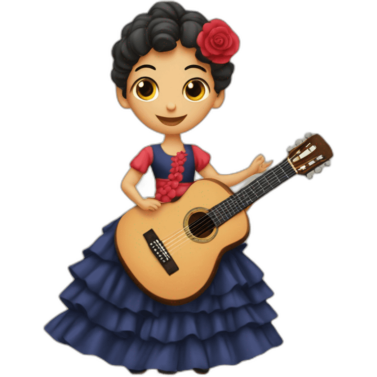 gitano-tocando-la-guitarra-con-dos-enanos-vestidos-de-flamenca emoji