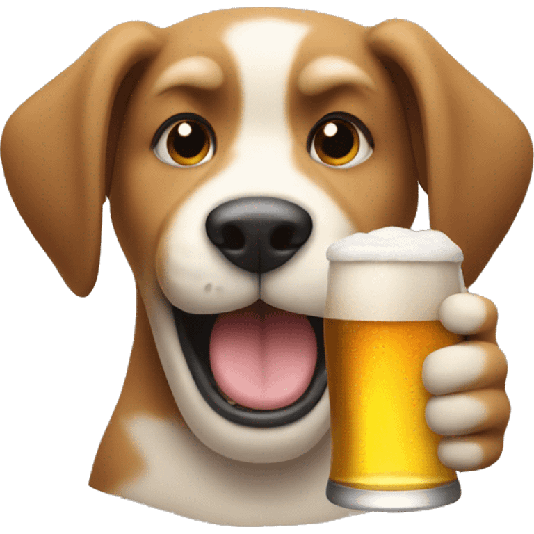 A dog holding a beer emoji