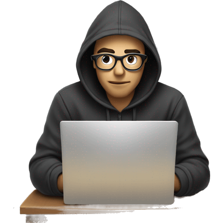 hacker with the hoddie on and glasses hacking on a laptop emoji