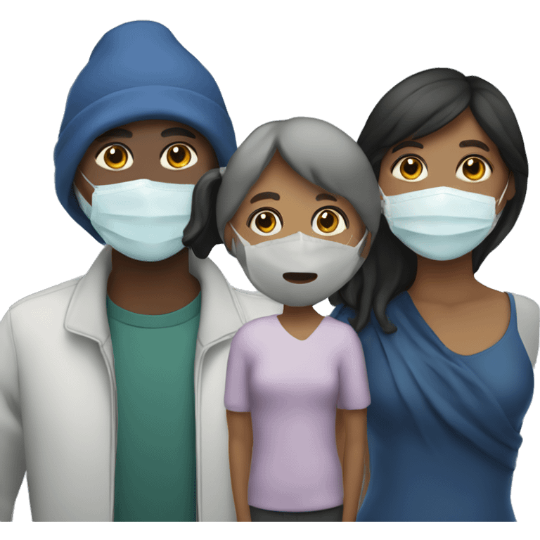 group of 3 people with one of them wearing a face covering mask emoji