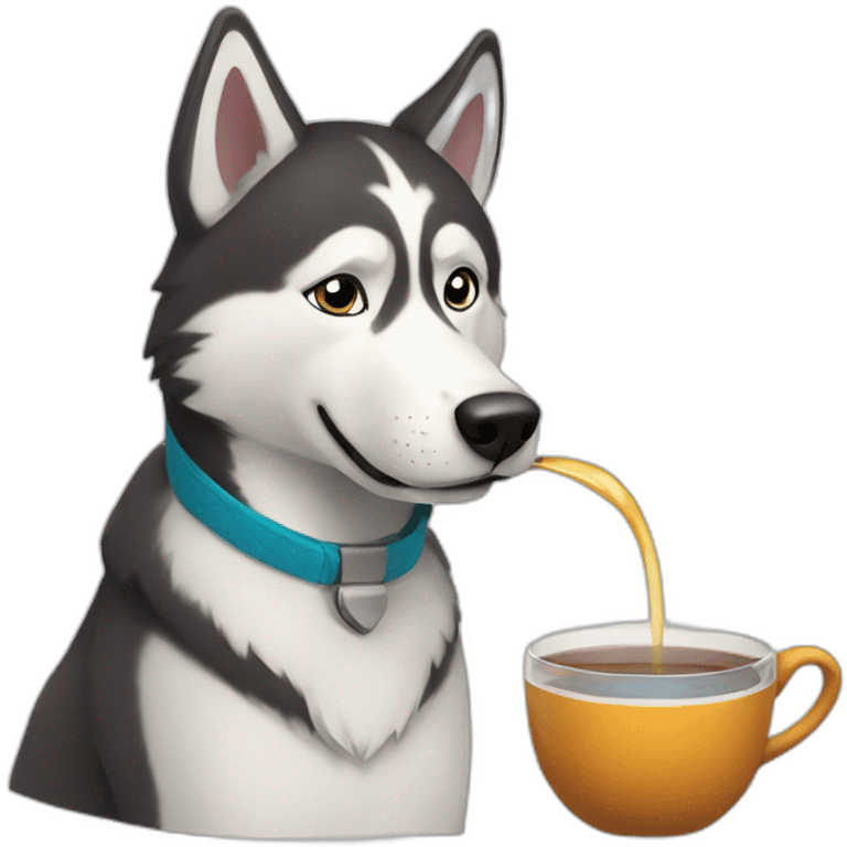 husky drinking tea emoji