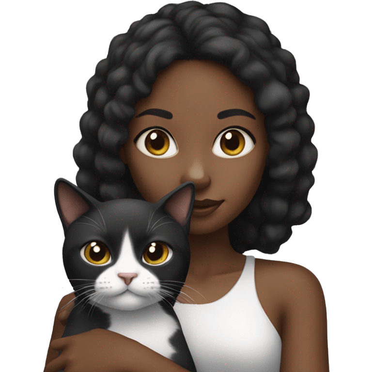 Black girl with black/white cat emoji