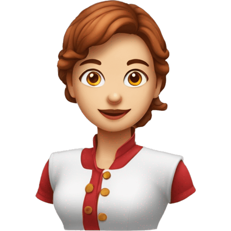 Menina ruiva, olhos castanhos com avental vermelho e um geladinho na mão emoji