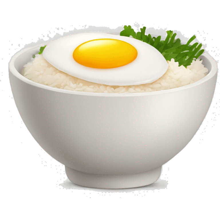 a bowl of rice with two eggs and chicken thigh front view emoji