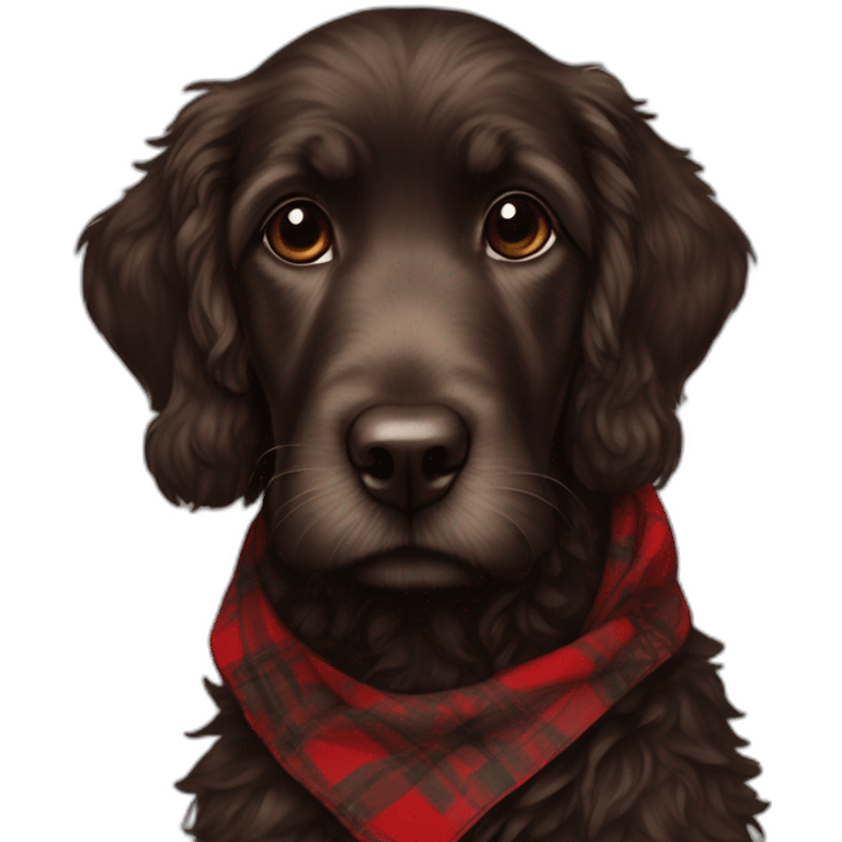 Black Chocolate brown colored doodle with a red and black flannel hankerchief emoji