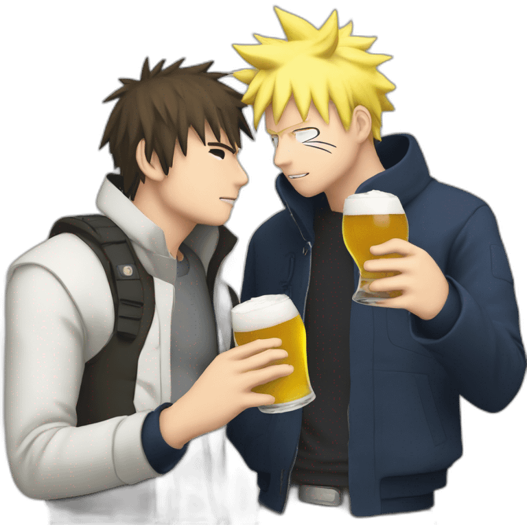 Macron and Naruto drinking a beer emoji