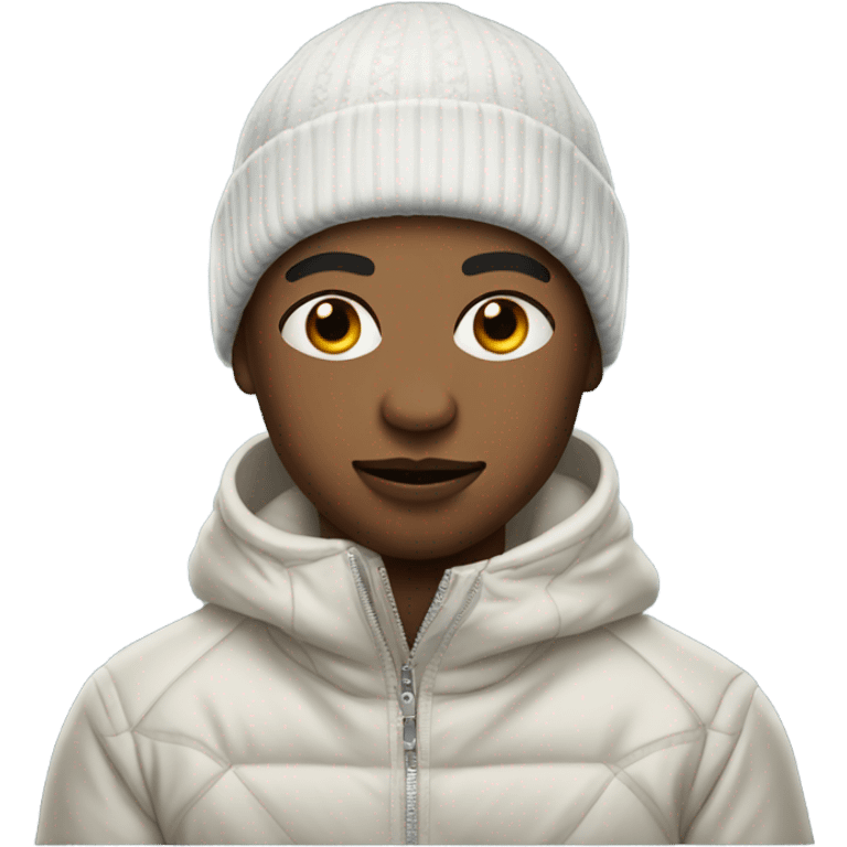 realistic portrait of boy wearing jewelry light skin with a ski mask on emoji