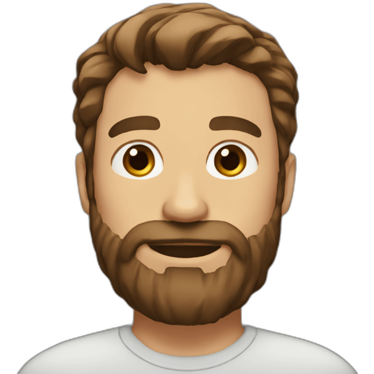 Man with brown hair ponytail and beard with brown hair emoji