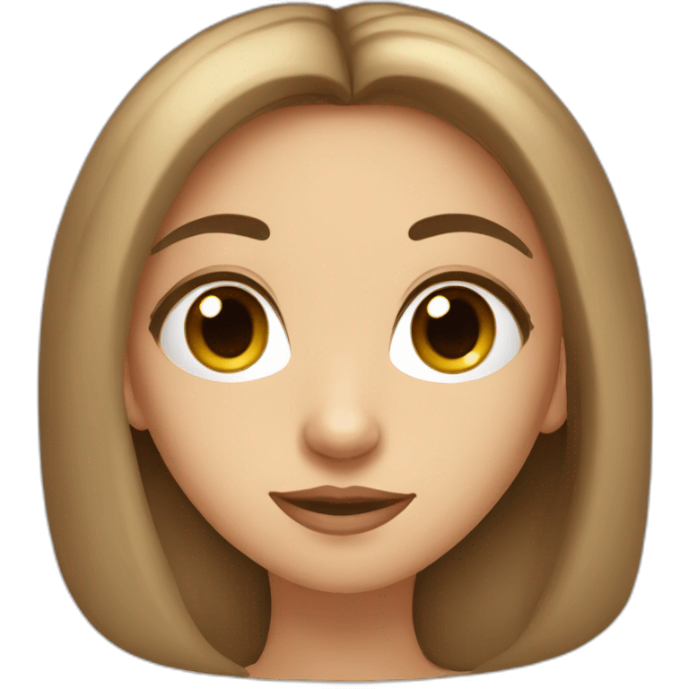 A humanoid girl with big brown eyes with long eyelashes, a beautiful small nose, drawn eyebrows, a full mouth, and long brown hair. emoji