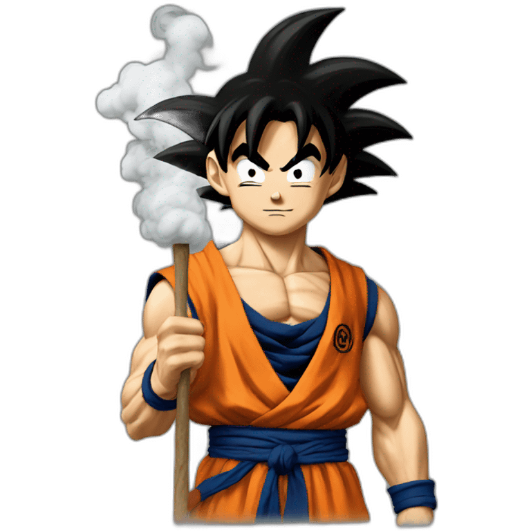 goku with a stick in mouth with smoke emoji