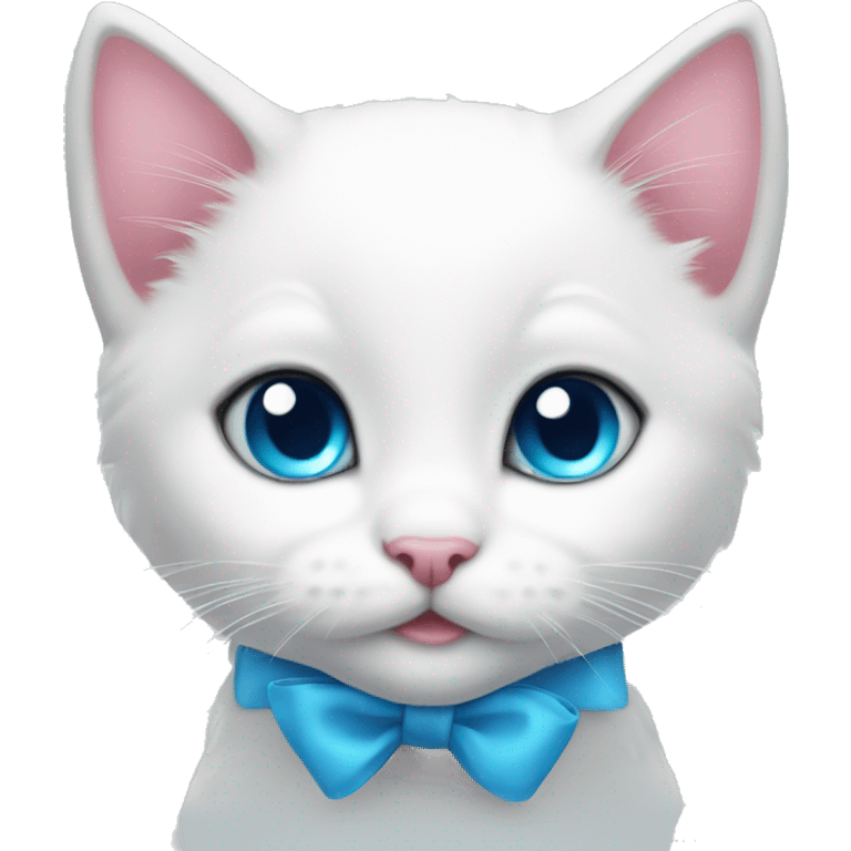 cute white kitten with blue eyes and a pink bow emoji