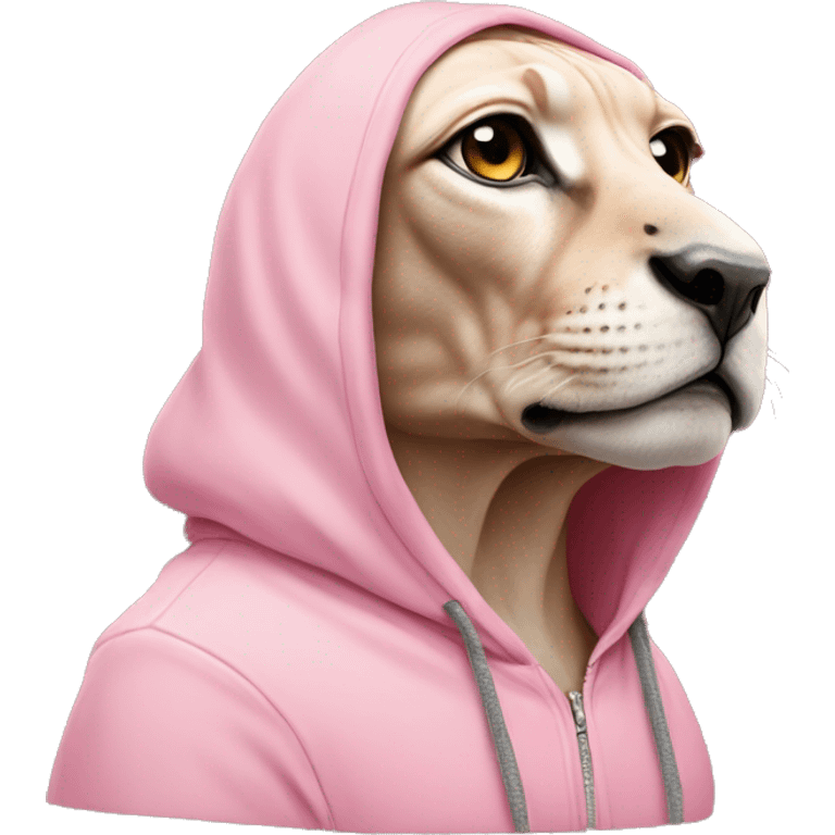 sphinx with a spot on its nose in a pink hoodie emoji