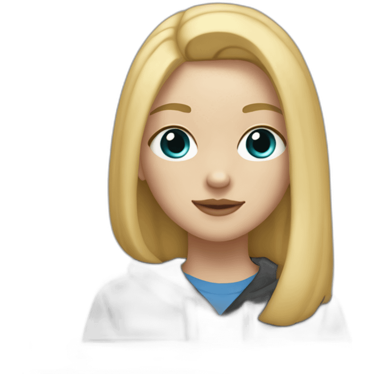 A blonde girl  with blues eyes, with straight hair and a ray,she has light skin a few freckles, and she wear a hoodies and she Carries in his arms a black labrador dog  emoji