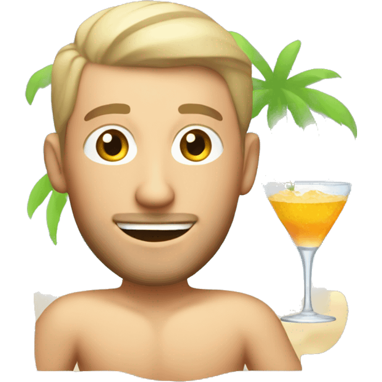 caucasian guy relaxed at the beach drinking a cocktail emoji