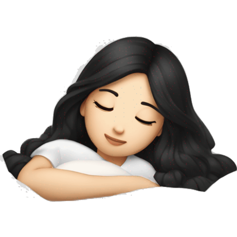 asian cute girl with long beauty black hair sleeping laying down with white blanket and pillow emoji