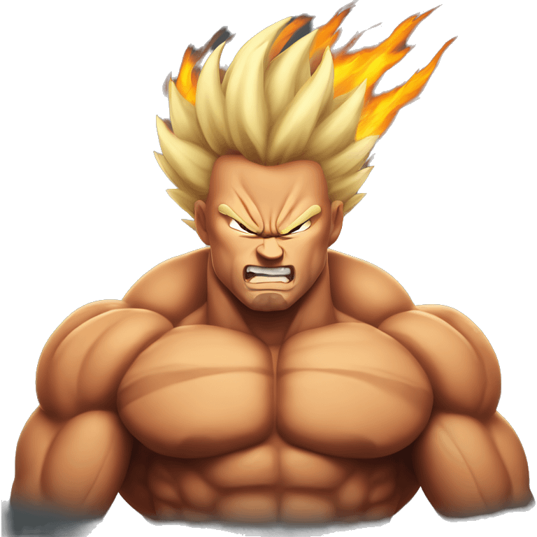 Massive muscle with an Intensely fierce super saiyan flames  emoji