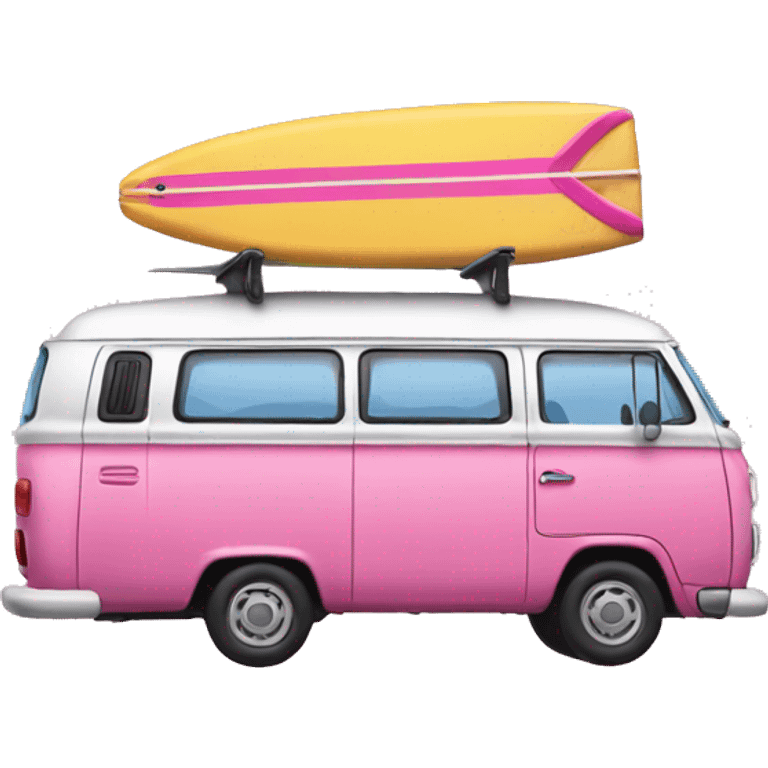 Pink van with a surf board emoji