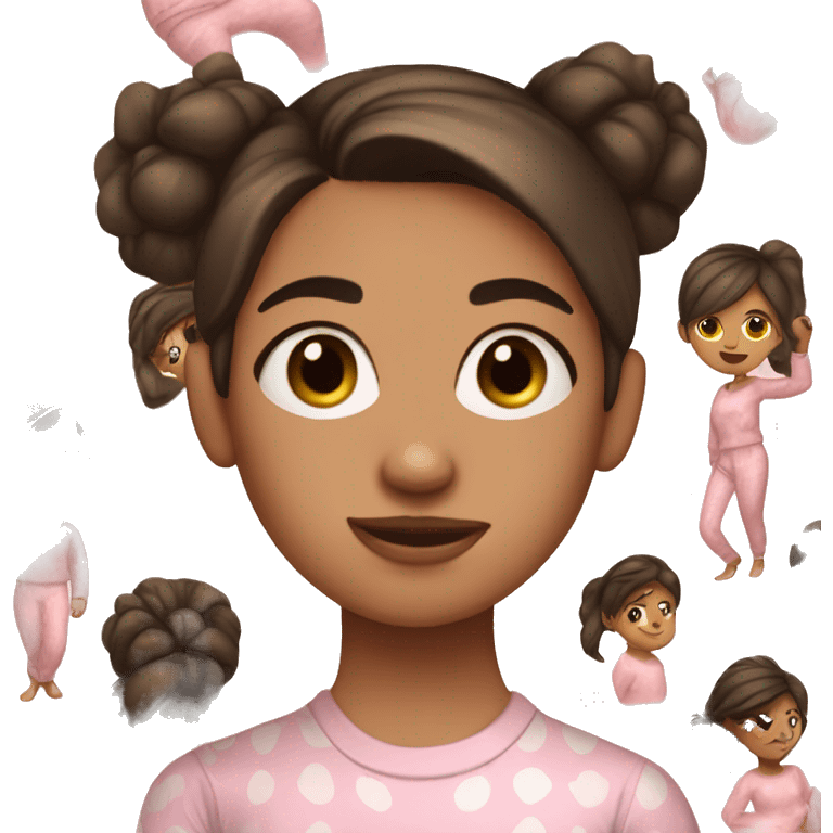 tan girl in light pink pajamas with dark brown hair in a messy bun emoji