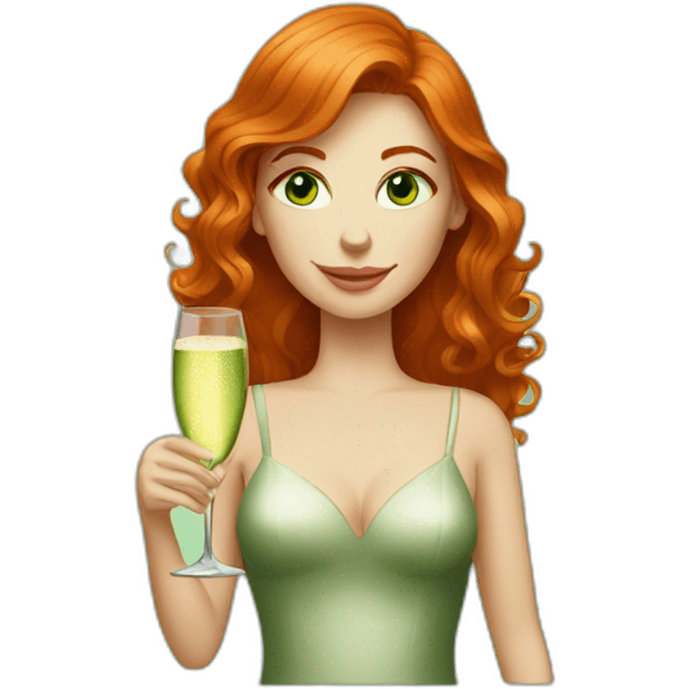 green-eyed red-haired woman with a glass of champagne emoji