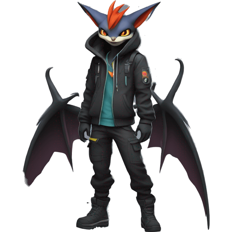 Dark Anthro Cool Noivern-Quilava-Pokémon Punk Techwear Hoodie Cargo Collar Full Body emoji