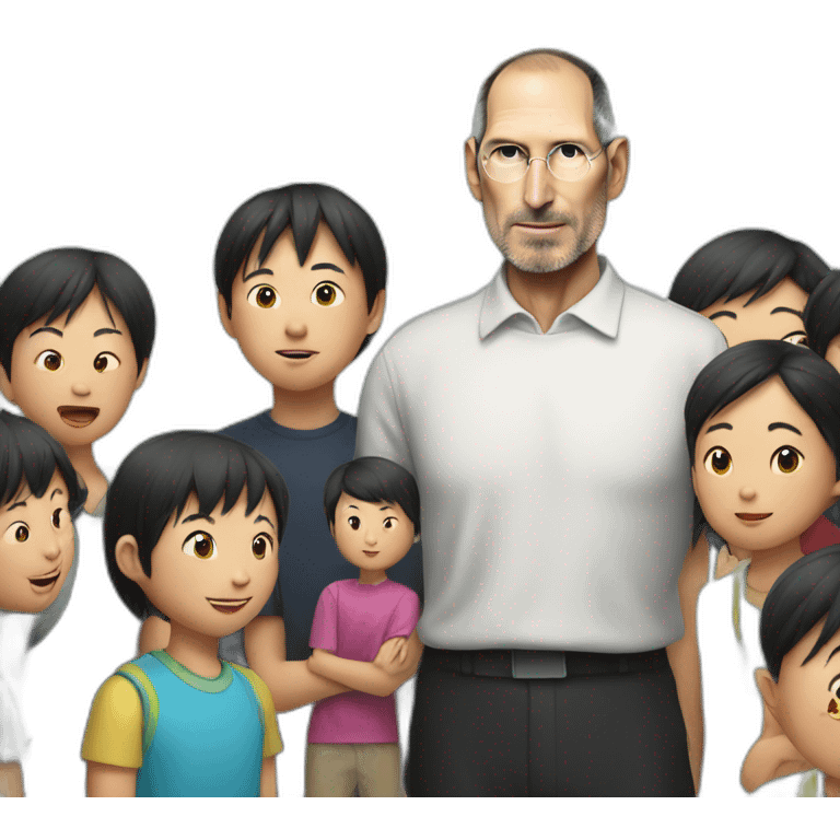 steve jobs looking at chinese kids emoji