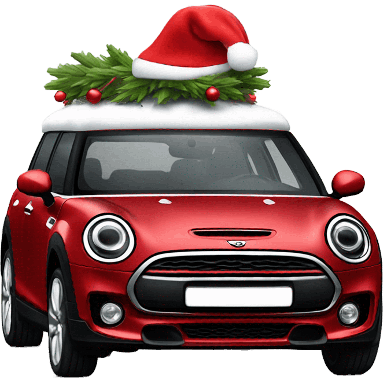 Red Mini Cooper Clubman with red roof decorated for Christmas emoji