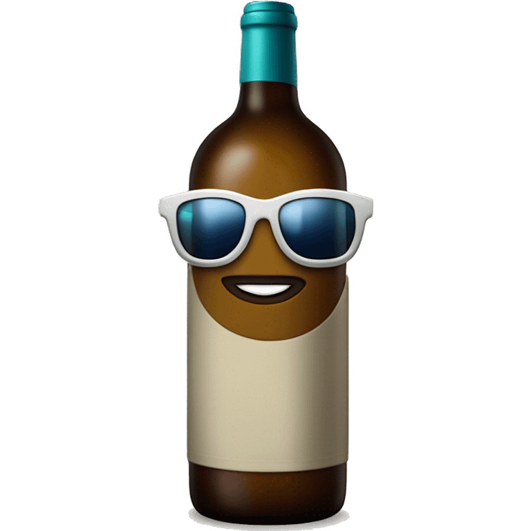 Una botella de vino con una camisa playera y lentes  emoji