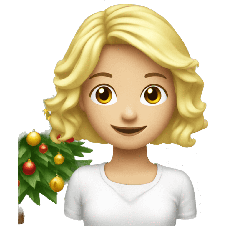 Blond Girl decorating Christmas tree emoji