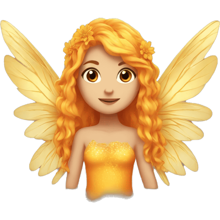 big wings, marigold, Beautiful, fairy, gold, orange, long hair emoji