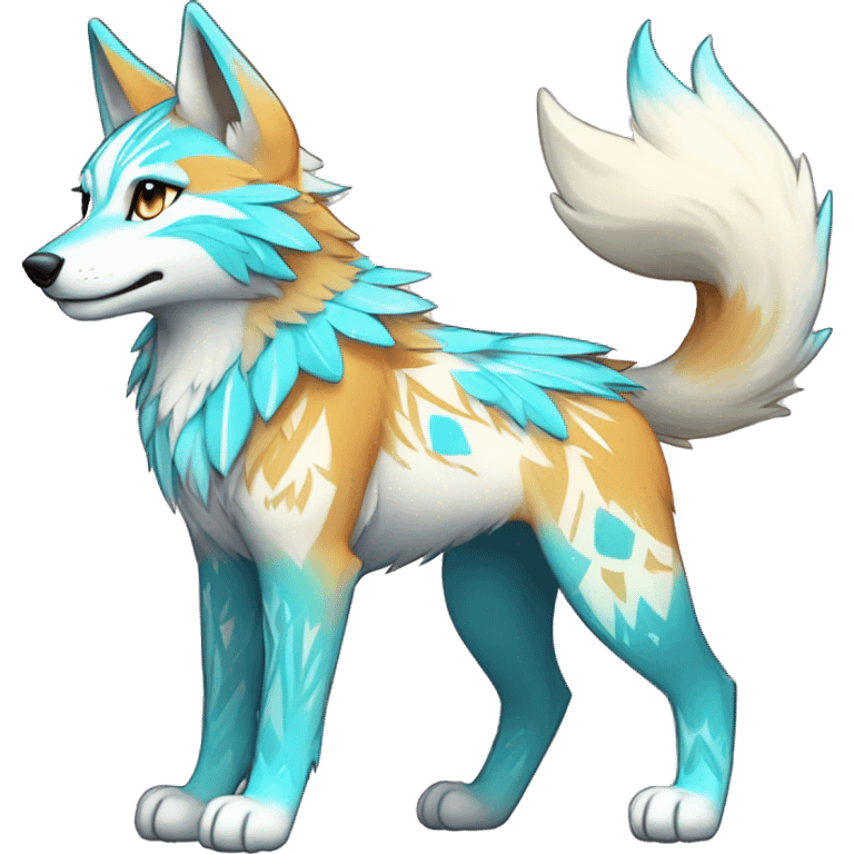 Colorful Shiny Fionbri-Falvie-sparkle-wolf-sona with tribal markings full body emoji