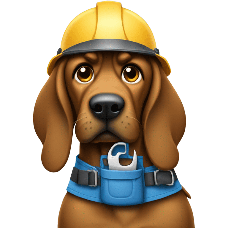 blue bloodhound with a hard hat and a tool belt. emoji