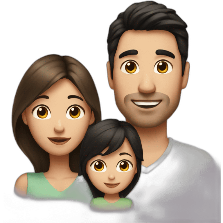 the dad has black hair, the mum has long Brown hair and is pregnant, the baby girl has short light brown hair emoji