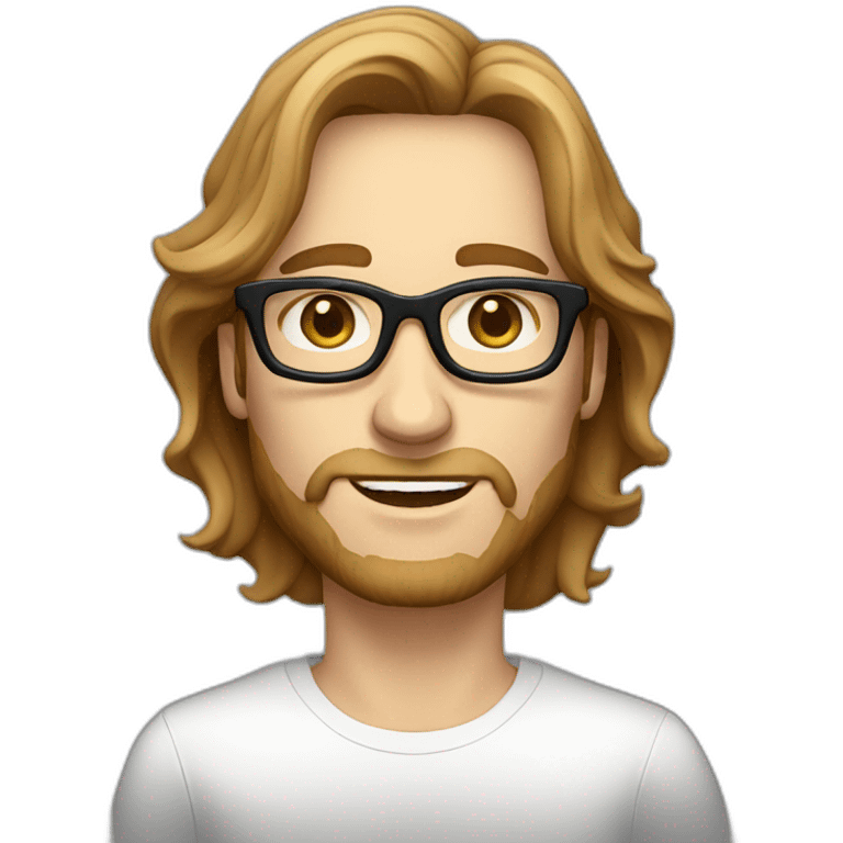 male caucausian designer with long brown hair and black rimmed glasses emoji