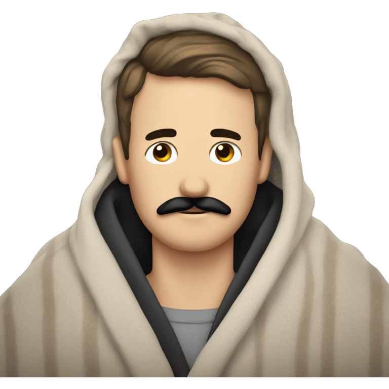 White man with black mustaches in cozy blanket emoji