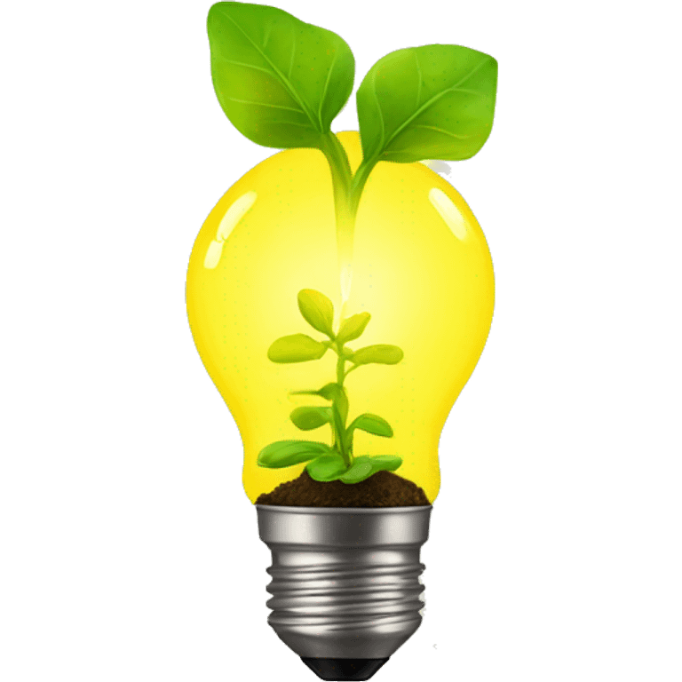 a plant sprout inside a yellow glowing idea lightbulb emoji