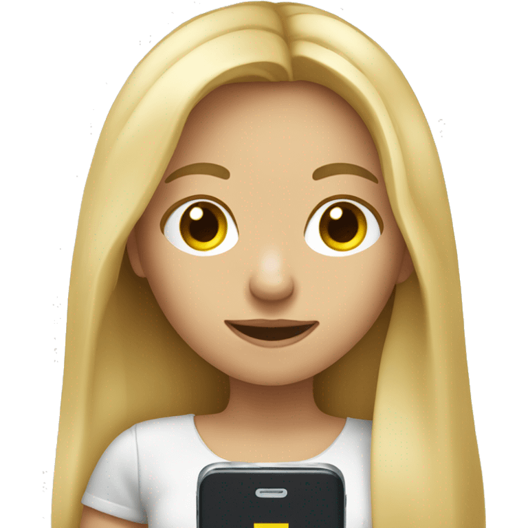 girl with long blonde hair holding smartphone and texting a message emoji