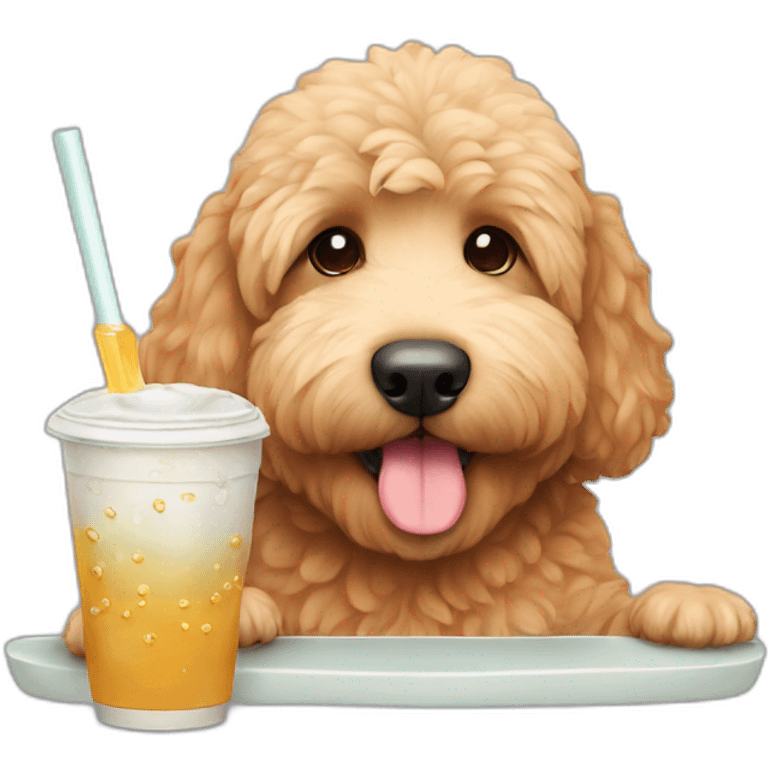 Golden doodle drinking a boba emoji