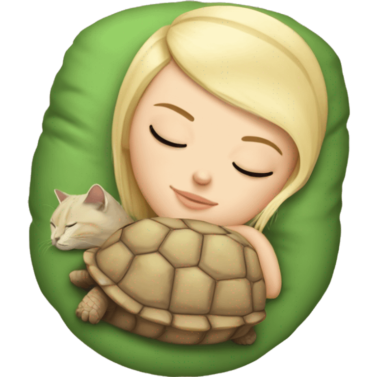 White girl blonde hair sleeping with tortoise kitty emoji