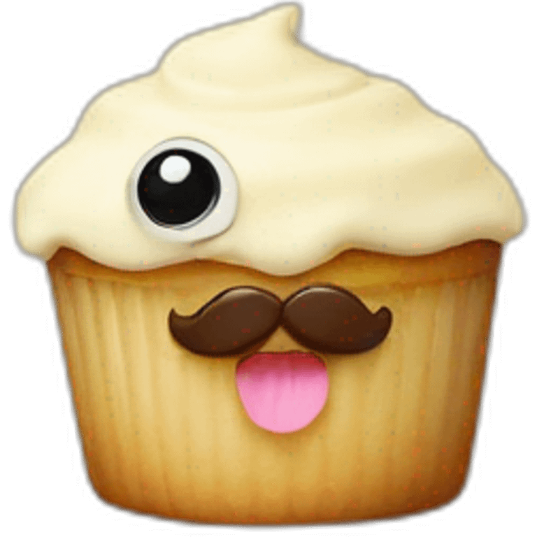 Vanilla sprinkles Cupcake with moustaches eyes and smile emoji