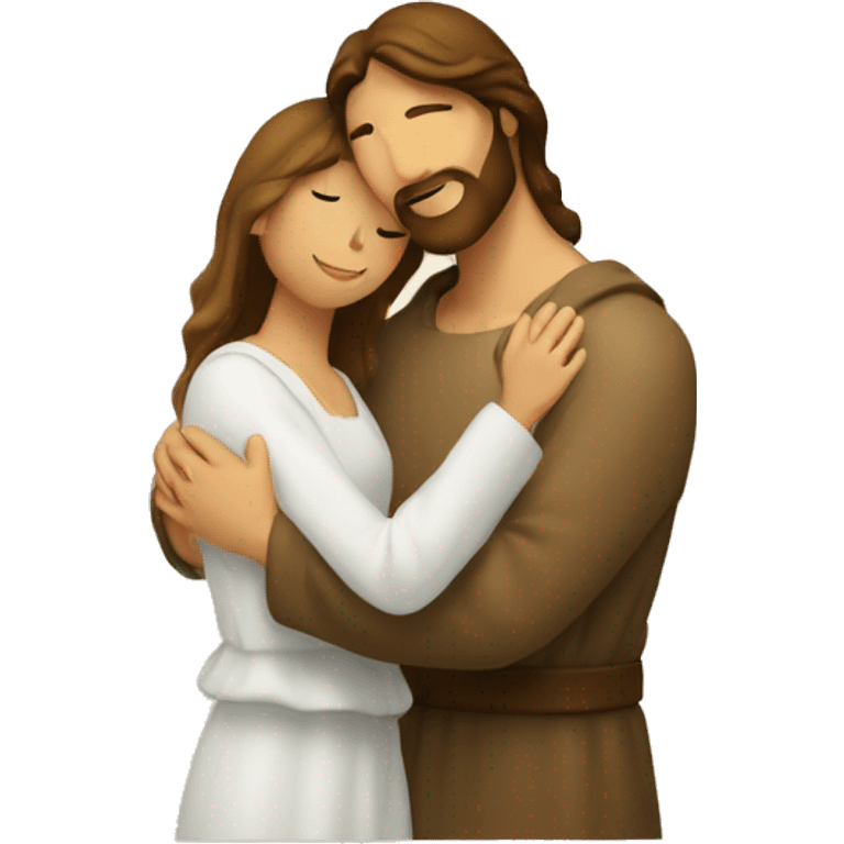 man and woman couple hug jesus behind emoji