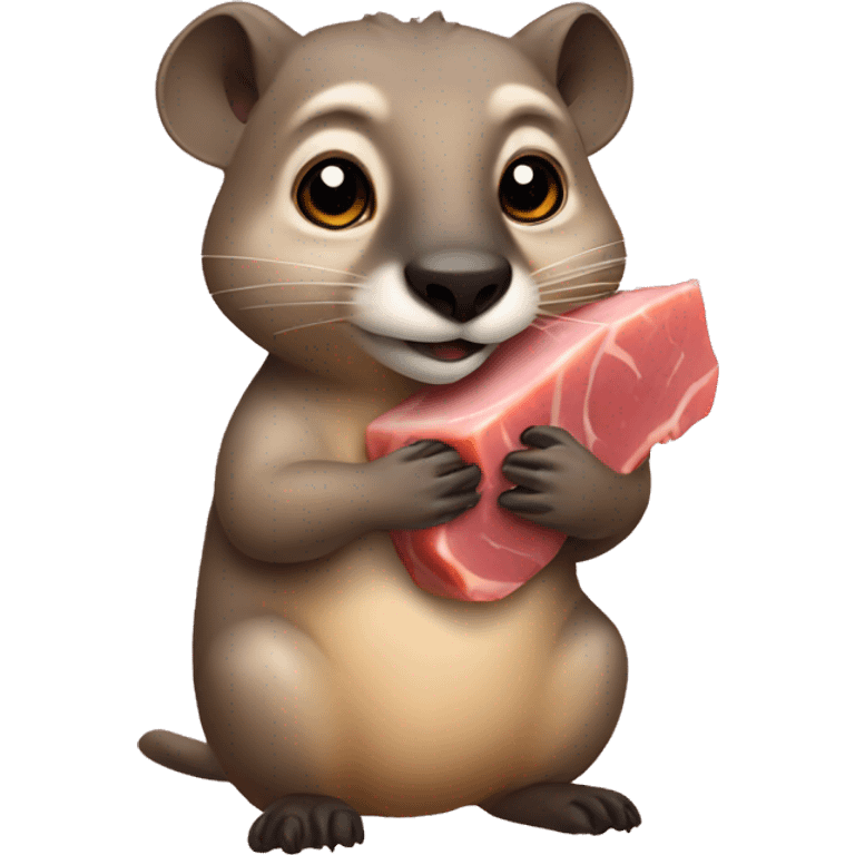 a hyrax holding a ham emoji