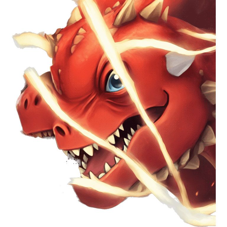 /imagine prompt: red dinosaur is angry in the eyes of fire:: --v 4 emoji