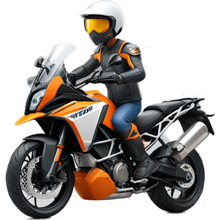 Man wearing Thursday's clothes riding a KTM 1290 super adventure emoji