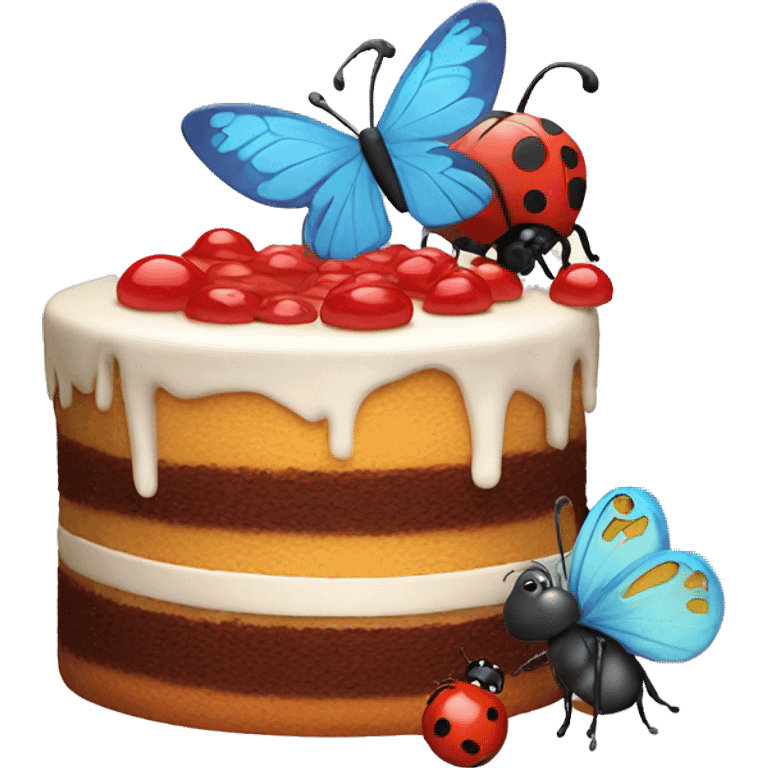 Butterfly and a ladybug baking a cake emoji