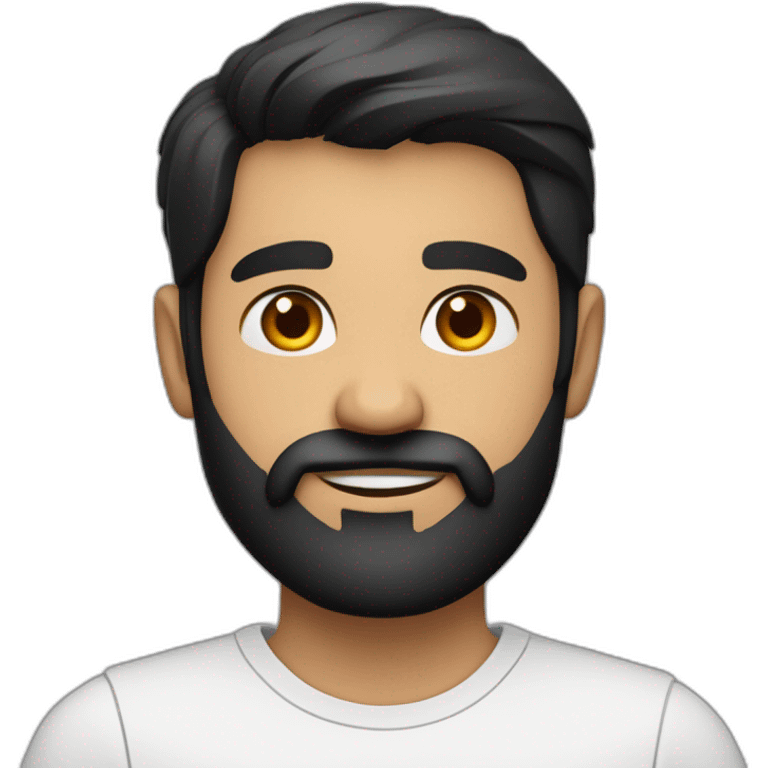 Indian white tan skin man developer in plain white shirt with sleeve up and nice medium length short black hair and medium  black beard close up profile image emoji