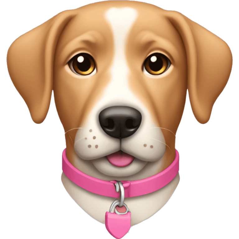 Tan dog with white nose and pink collar  emoji