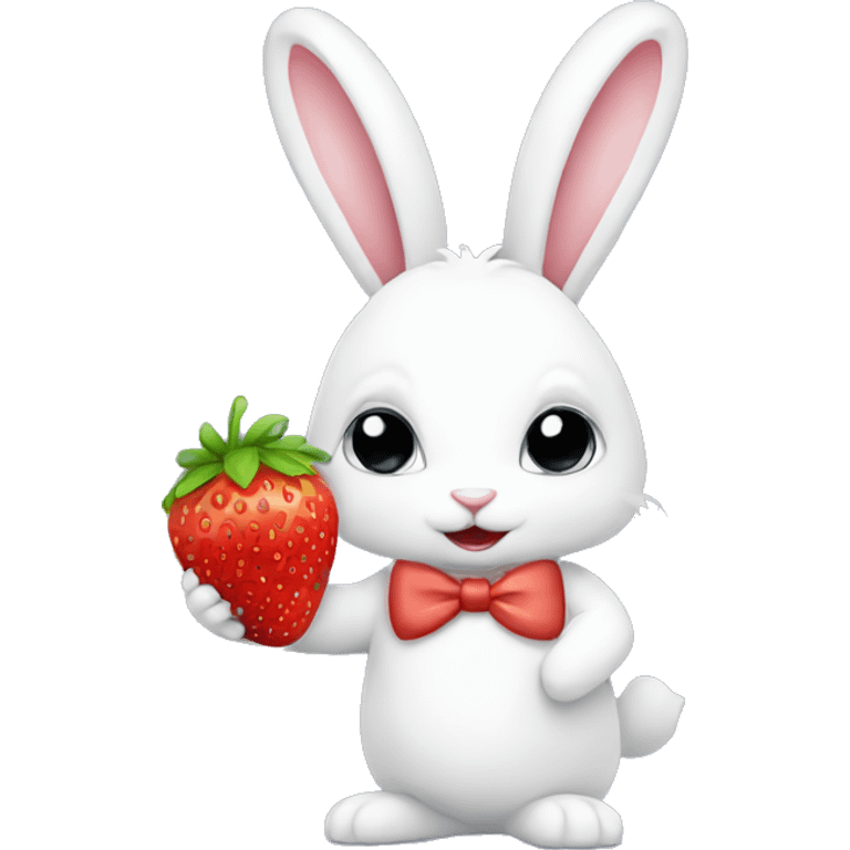 white bunny holding a strawberry and wearing a bow emoji