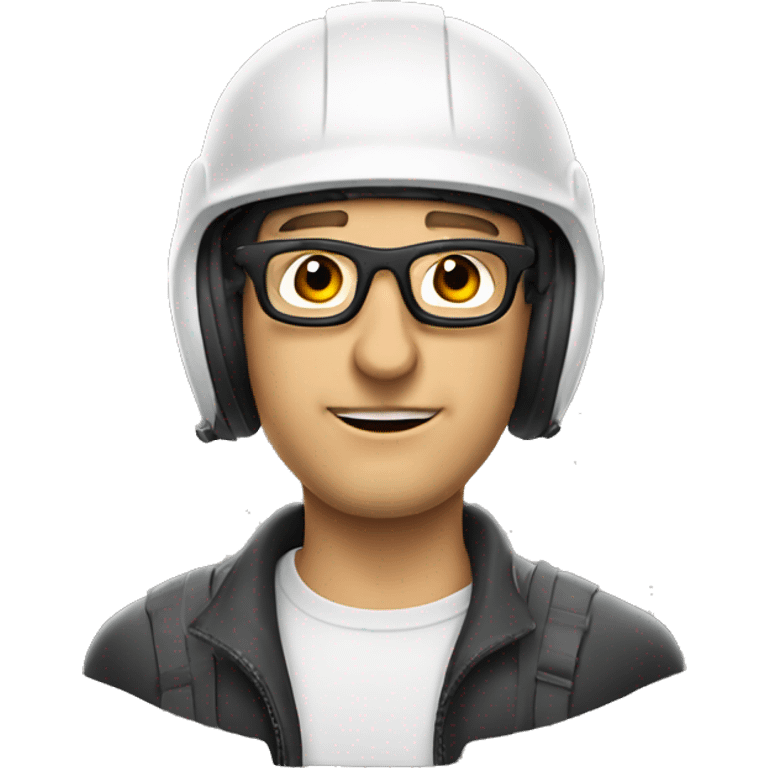 Caucasian man wearing helmet, glases and earplugs emoji